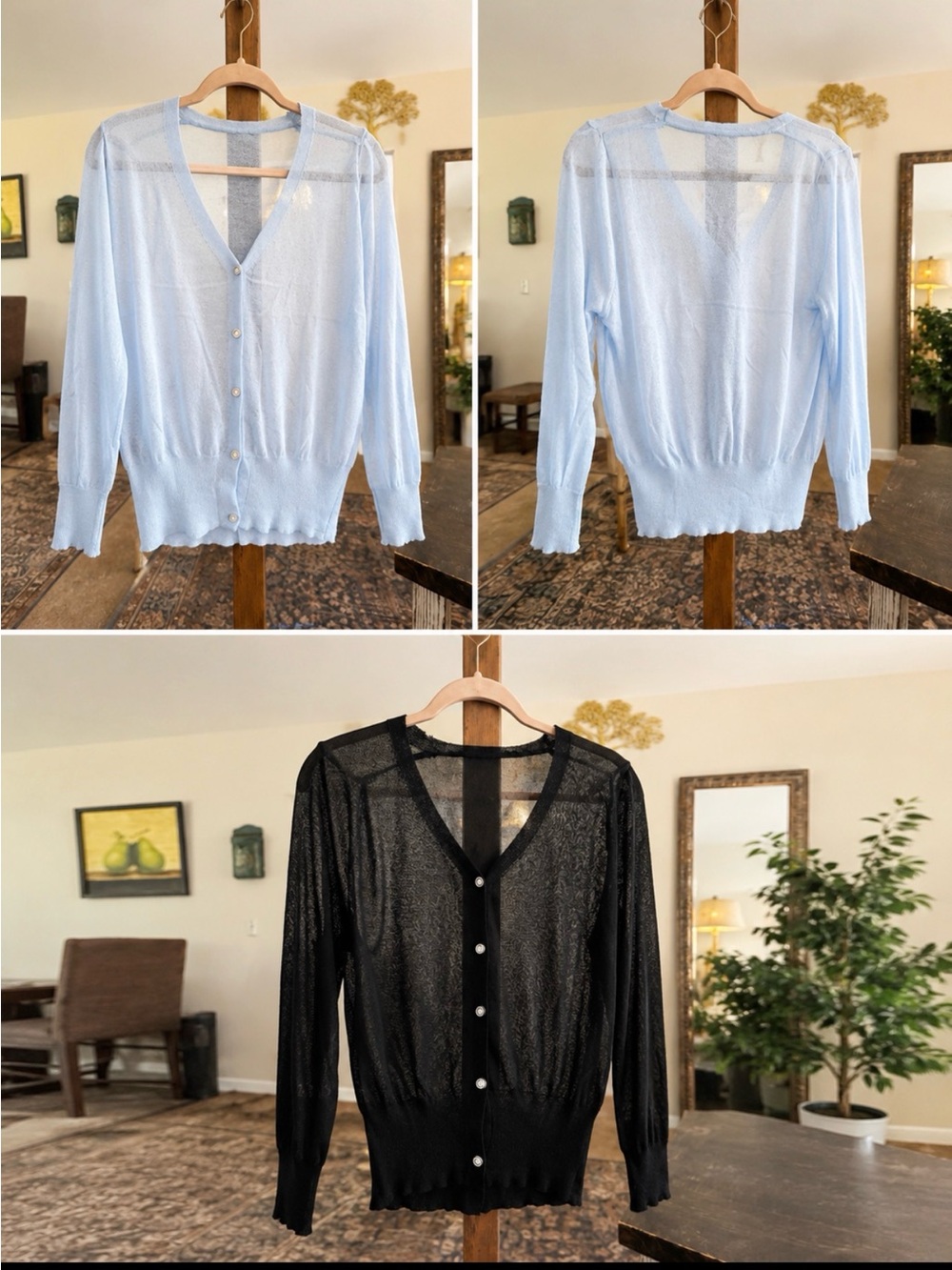 Light Blue & Black Sheer Button-Up Cardigan Duo small NWOT